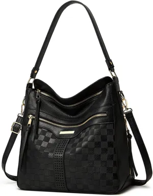 Hobo Bags for Women Stylish Checkered Pattern Crossbody Handbags Retro Large Capacity Shoulder Bag Bucket Purse