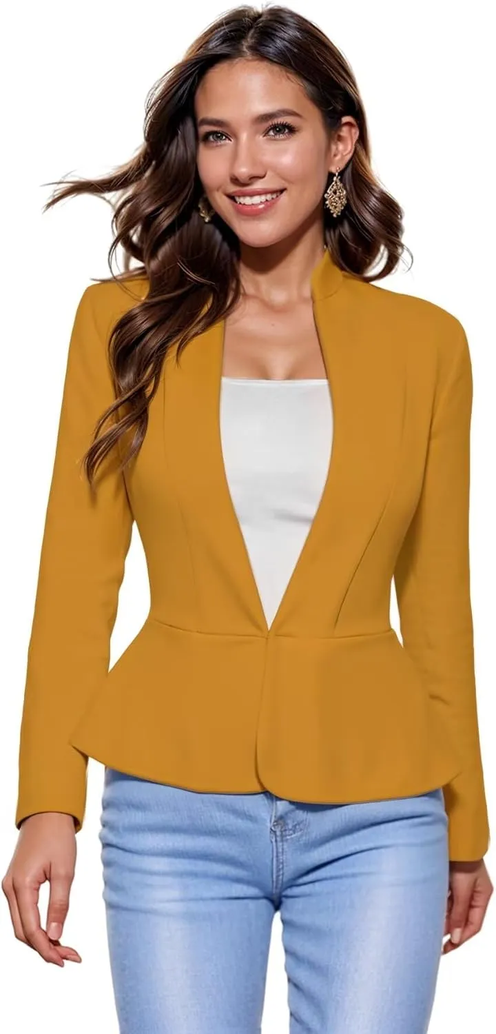 Hybrid & Company Women's Casual Work Office Elegant Open Front Premium Nylon Blazer Jacket