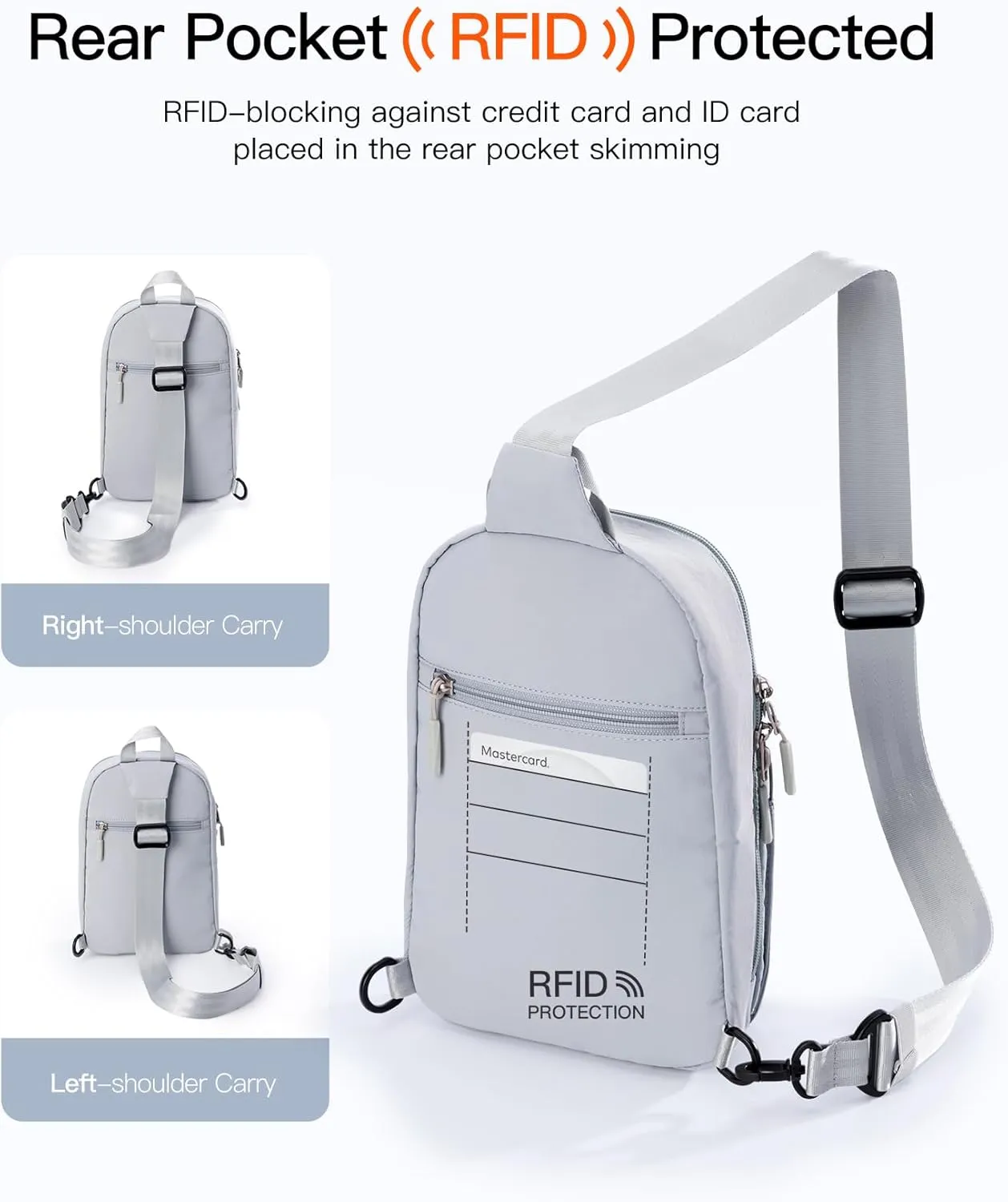 Inateck Sling Bag X-Row with RFID Blocking, Spacious Crossbody Shoulder Chest Everyday Carry Bag with Quick-adjust Strap, Water-resistant Sling Backpack for Men, Women, Travel, Cycling, Hiking, Gray