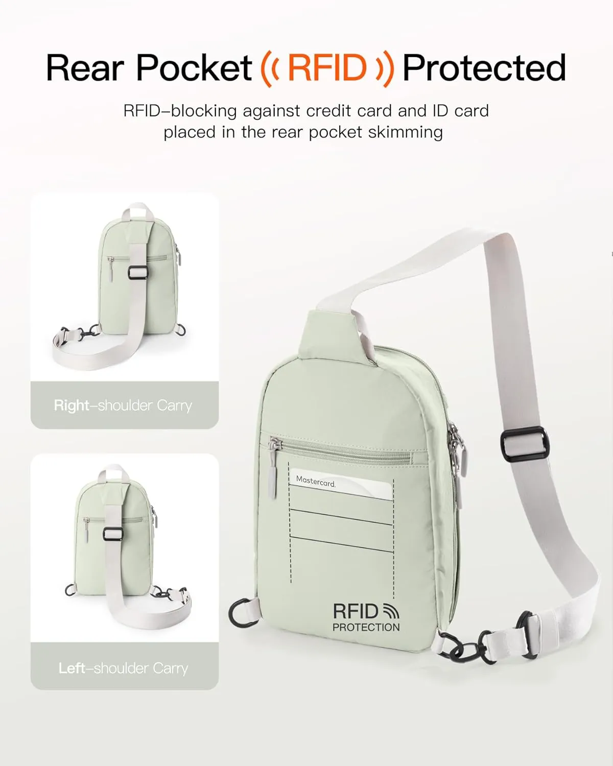 Inateck Sling Bag X-Row with RFID Blocking, Spacious Crossbody Shoulder Chest Everyday Carry Bag with Quick-adjust Strap, Water-resistant Sling Backpack for Men, Women, Travel, Cycling, Hiking, Green