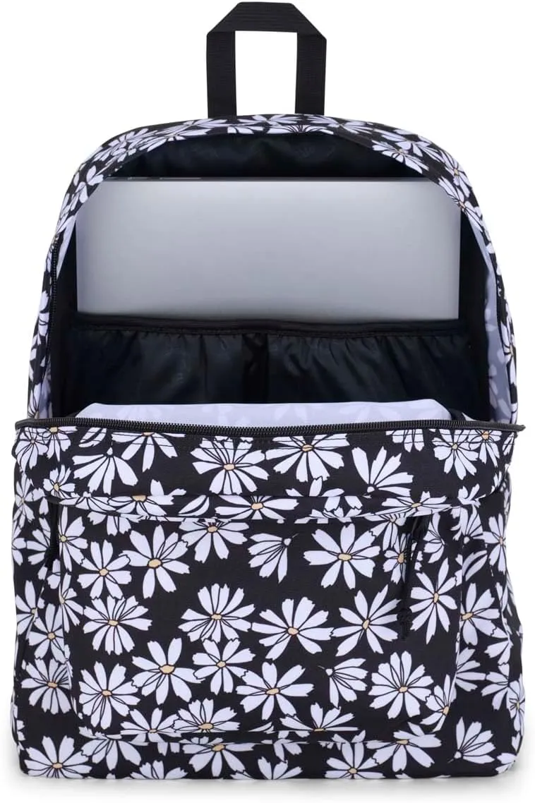 JanSport SuperBreak Plus Backpack with Padded 15-inch Laptop Sleeve and Integrated Bottle Pocket - Spacious and Durable Daypack for Work and Travel - Punk Pansies Black