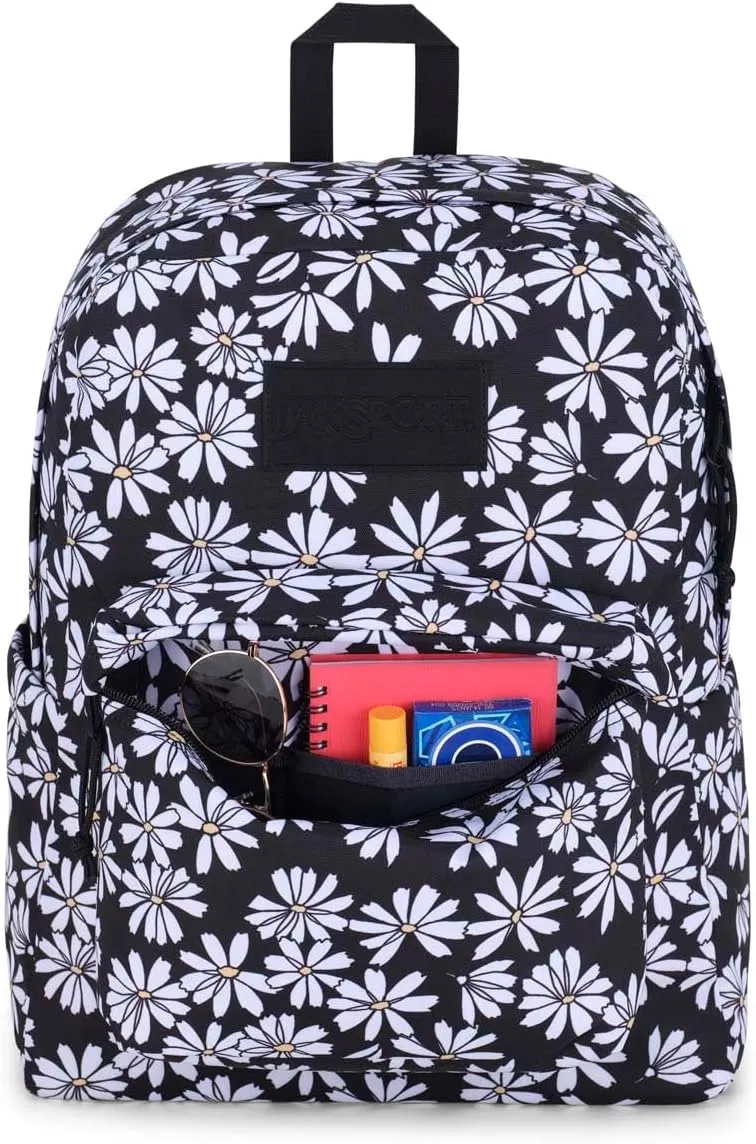 JanSport SuperBreak Plus Backpack with Padded 15-inch Laptop Sleeve and Integrated Bottle Pocket - Spacious and Durable Daypack for Work and Travel - Punk Pansies Black