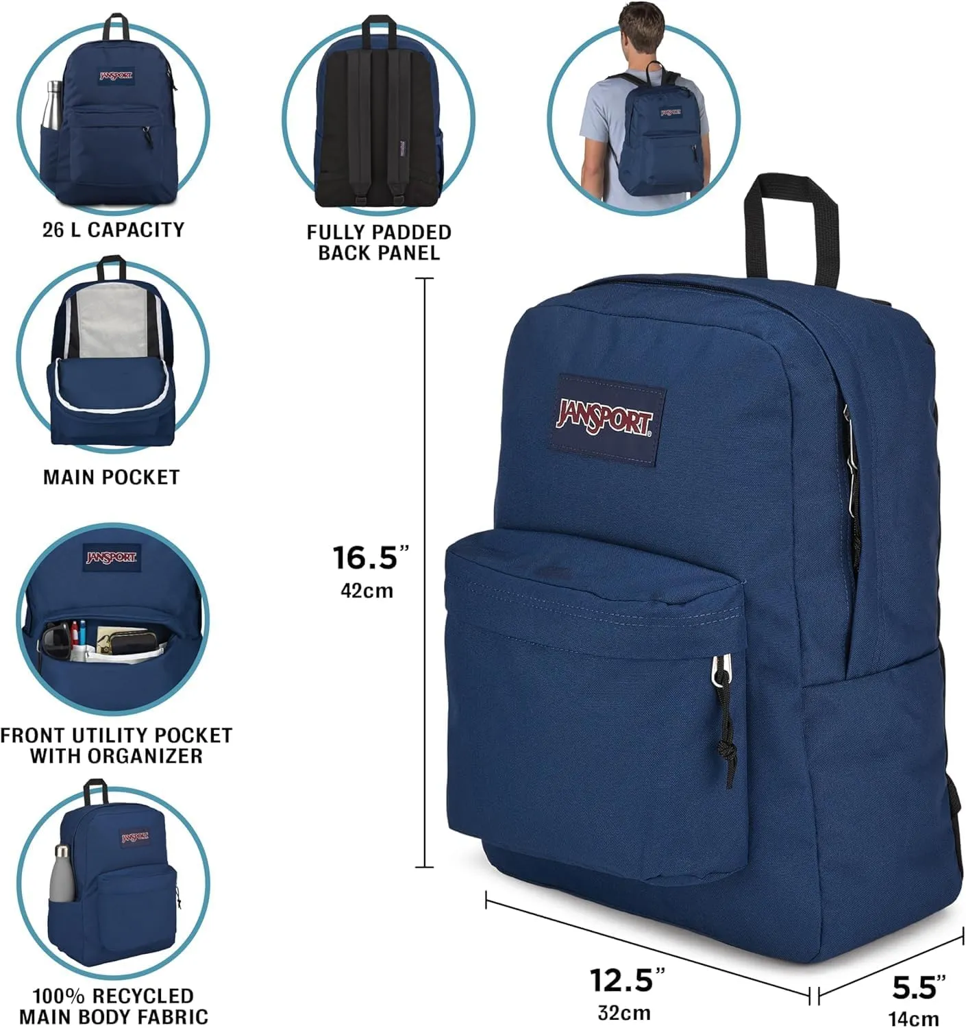 JanSport SuperBreak Plus Backpack with Padded 15-inch Laptop Sleeve and Integrated Bottle Pocket - Spacious and Durable Daypack for Work and Travel - Russet Red