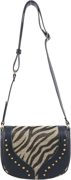 Jessica Simpson Walton Saddle Crossbody Bag, Stylish Purse with Adjustable Strap & Pockets, Zebra/Meteorite