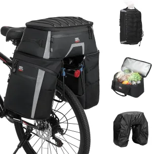 KEMIMOTO Bicycle Panniers Combo 4-in-1, Bike Saddle Cooler Bag with Waterproof Rain Cover, 47L Removable Insulated Cycling Rear Luggage for Warm or Cold Items for Traveling Camping Shopping Commuting