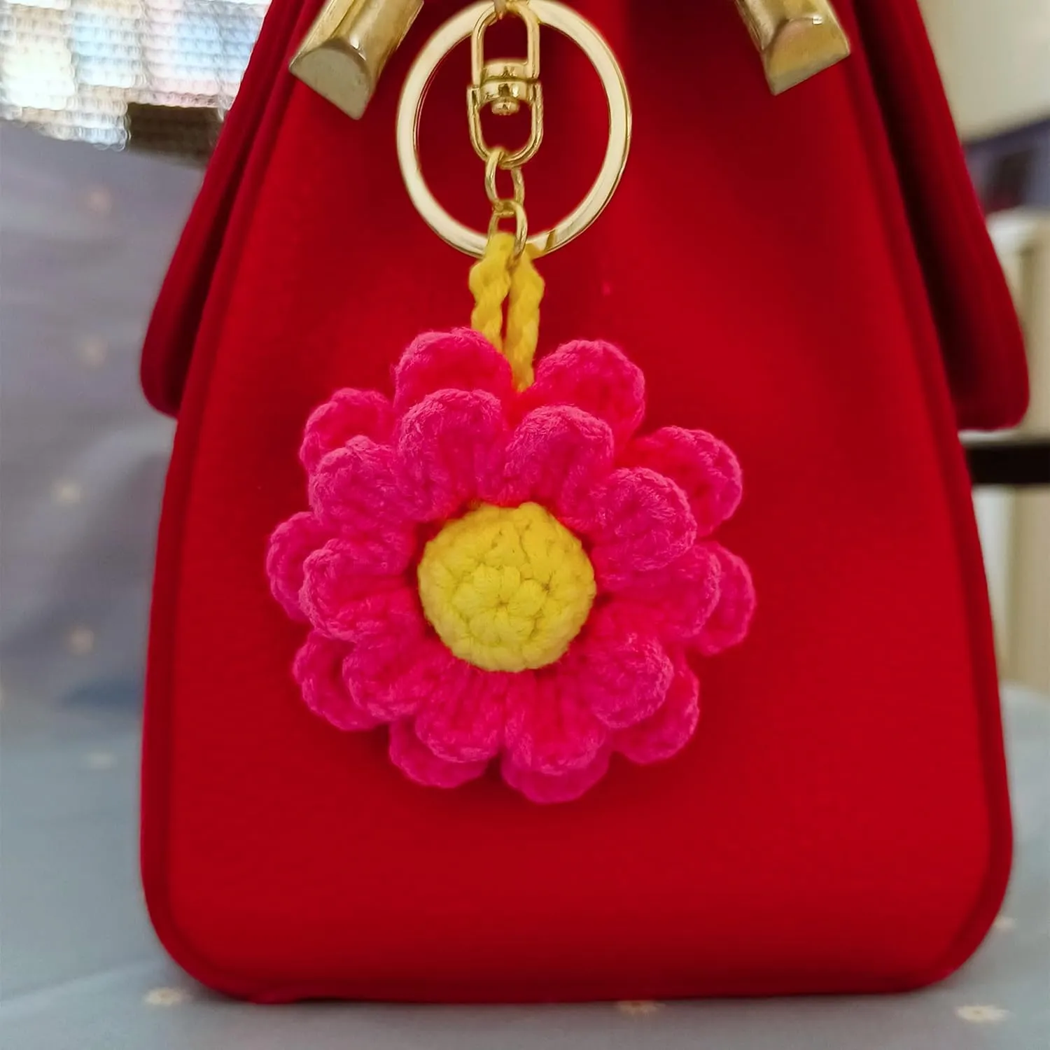 Keychain Handmade Weaving Cute Flower Keychains Gift for Car keys Bag Wallet Purse Women Girls