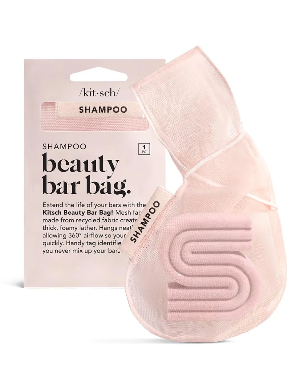 Kitsch Bar Soap Saver Bag  Recycled Mesh Beauty Bar Pouch for Body Wash, Conditioner & Shampoo Bars, Holder to Preserve Soap, Eco-Friendly, Patented Bag  Blush