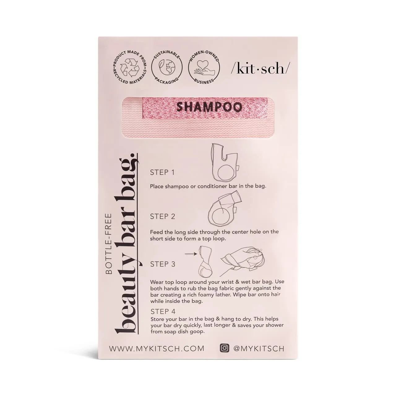Kitsch Bar Soap Saver Bag  Recycled Mesh Beauty Bar Pouch for Body Wash, Conditioner & Shampoo Bars, Holder to Preserve Soap, Eco-Friendly, Patented Bag  Blush