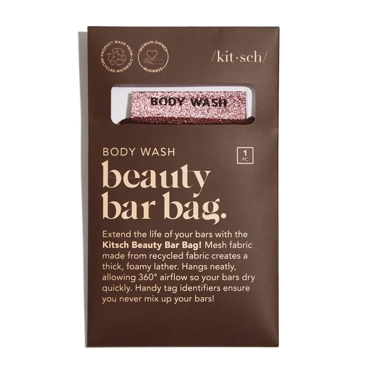 Kitsch Bar Soap Saver Bag  Recycled Mesh Beauty Bar Pouch for Body Wash, Conditioner & Shampoo Bars, Holder to Preserve Soap, Eco-Friendly, Patented Bag  Chocolate
