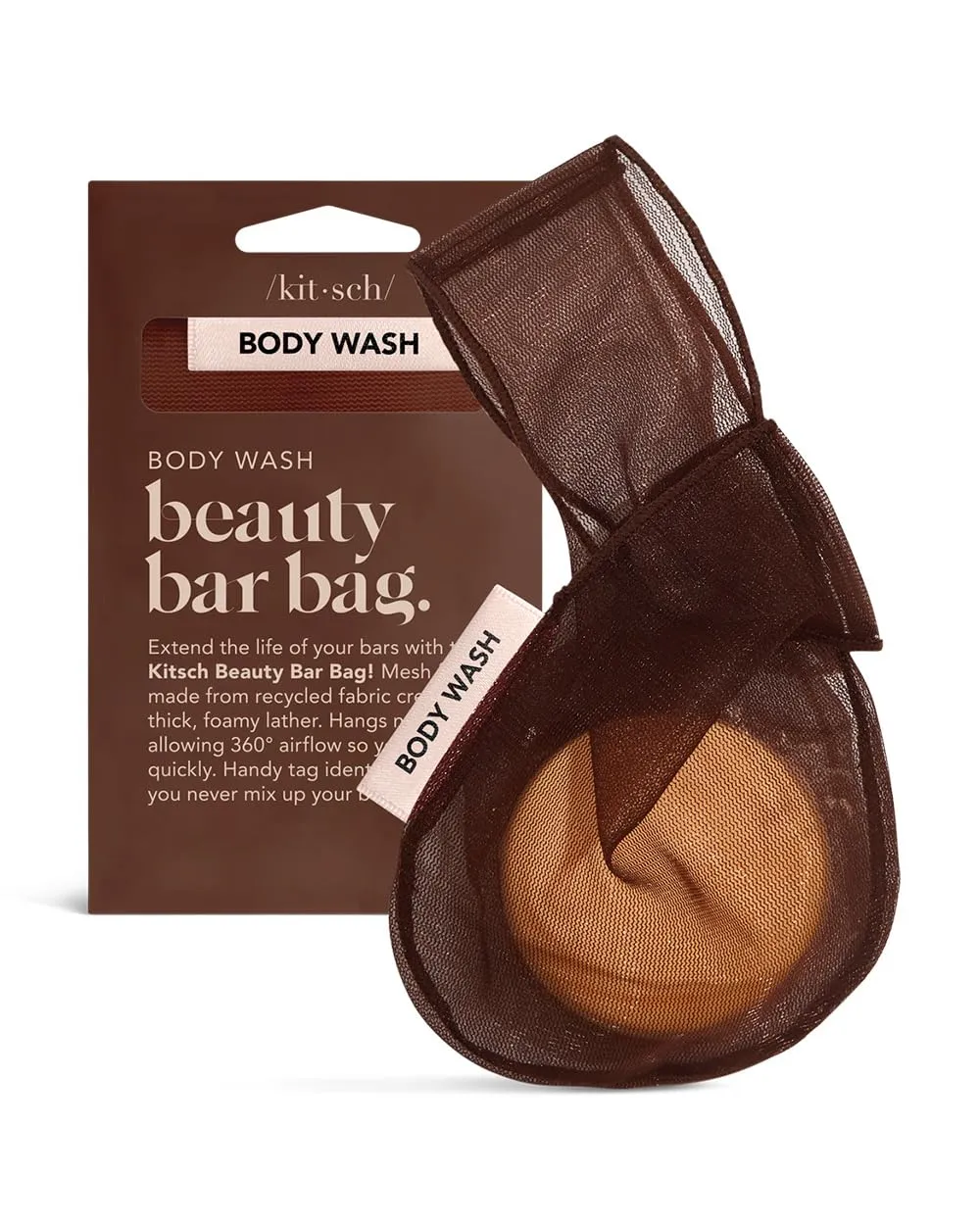 Kitsch Bar Soap Saver Bag  Recycled Mesh Beauty Bar Pouch for Body Wash, Conditioner & Shampoo Bars, Holder to Preserve Soap, Eco-Friendly, Patented Bag  Chocolate