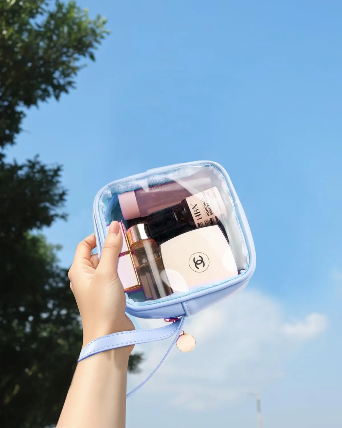 KOTORA TSA Approved Toiletry Bag with Mini Clear Makeup Bag Travel Size Beach Pool Bag Car Accessories for Women Her (Clear Mini-Blue)