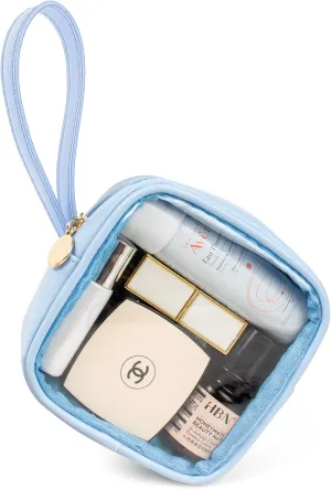 KOTORA TSA Approved Toiletry Bag with Mini Clear Makeup Bag Travel Size Beach Pool Bag Car Accessories for Women Her (Clear Mini-Blue)