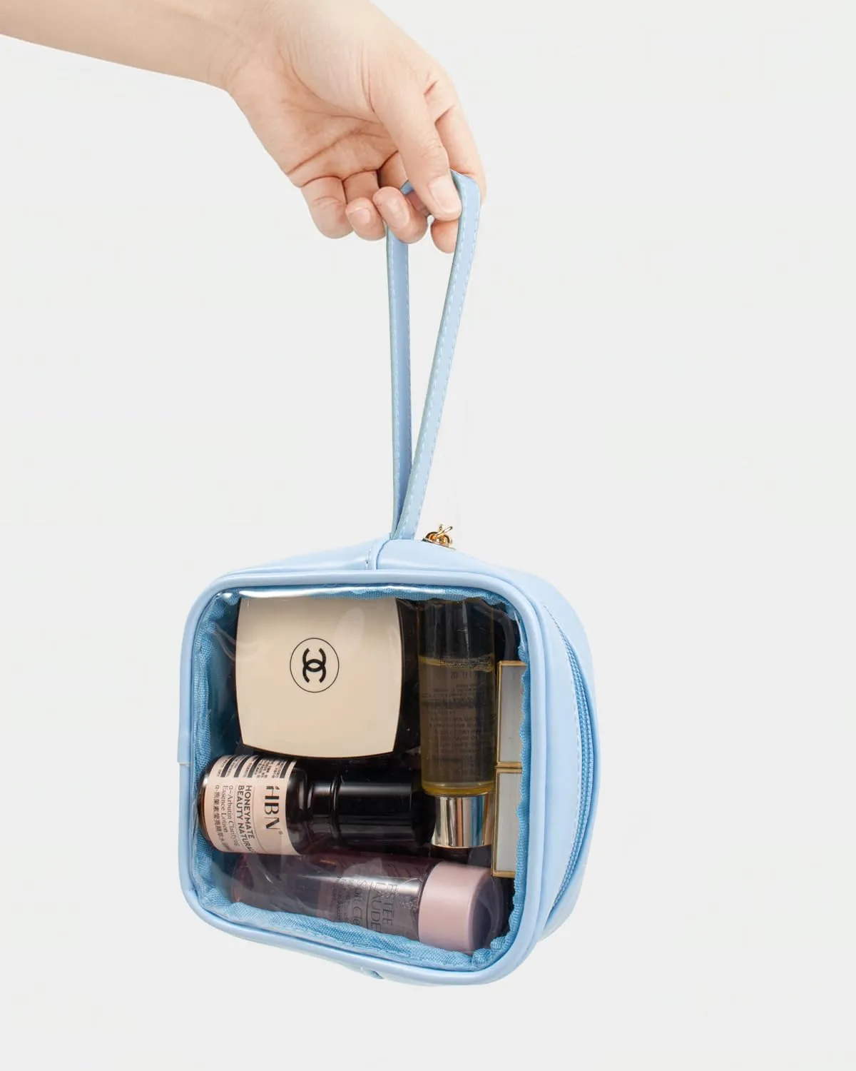 KOTORA TSA Approved Toiletry Bag with Mini Clear Makeup Bag Travel Size Beach Pool Bag Car Accessories for Women Her (Clear Mini-Blue)