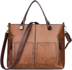 Ladies Vintage Leather Shoulder Bag, Faux Leather Work Bag, Spacious PU Tote Bag, Perfect for Everyday Essentials