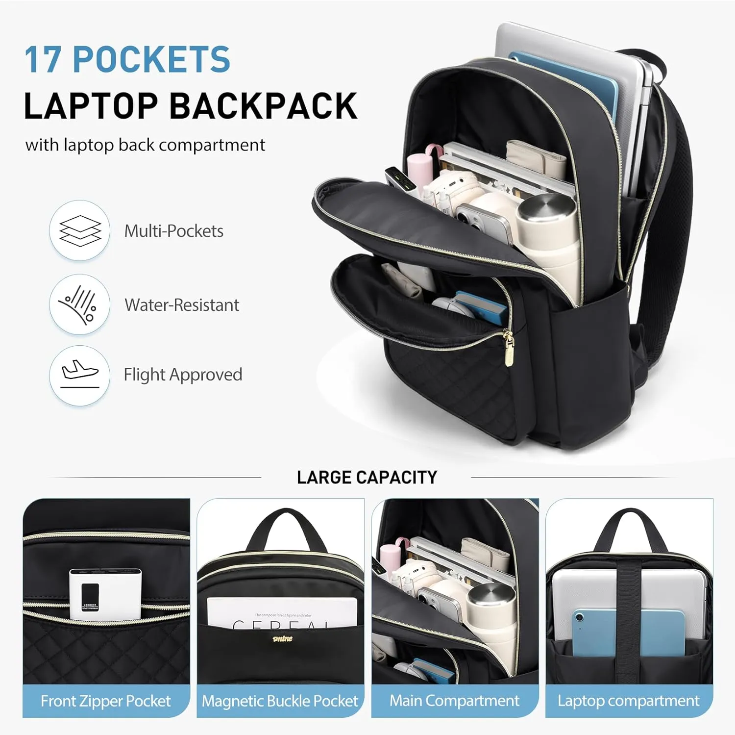 Laptop Backpack for Women Fits 16 Inch Travel Computer Bag Ladies Stylish Travel Bags Womens Fashion Bag for Business Bags Casual Daypacks Black