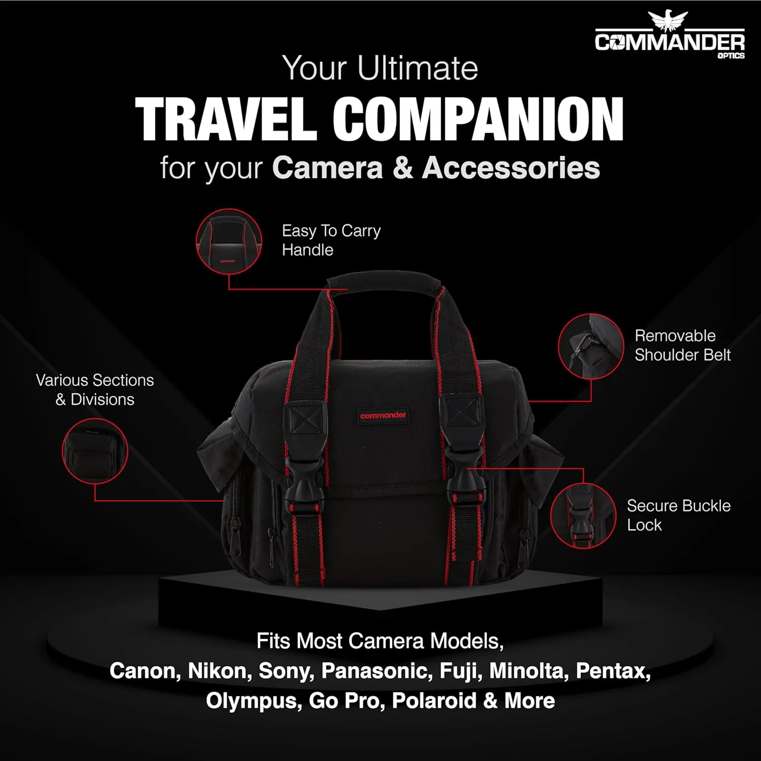 Large Camera Bag - Water Resistant, Soft Padded, Spacious Travel Bag for Canon EOS, Nikon, Sony & More DSLR Cameras/Camcorders Ample Storage and Protection for Your Equipment (Large)
