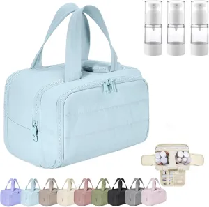 Large Capacity Wide-Open Travel Cosmetic Bag, 4-in-1 Multi-Functional Toiletry Organizer for Women, Waterproof Wash Bag with Separate Compartments, Camping Toiletry Bag for Travel (Blue)