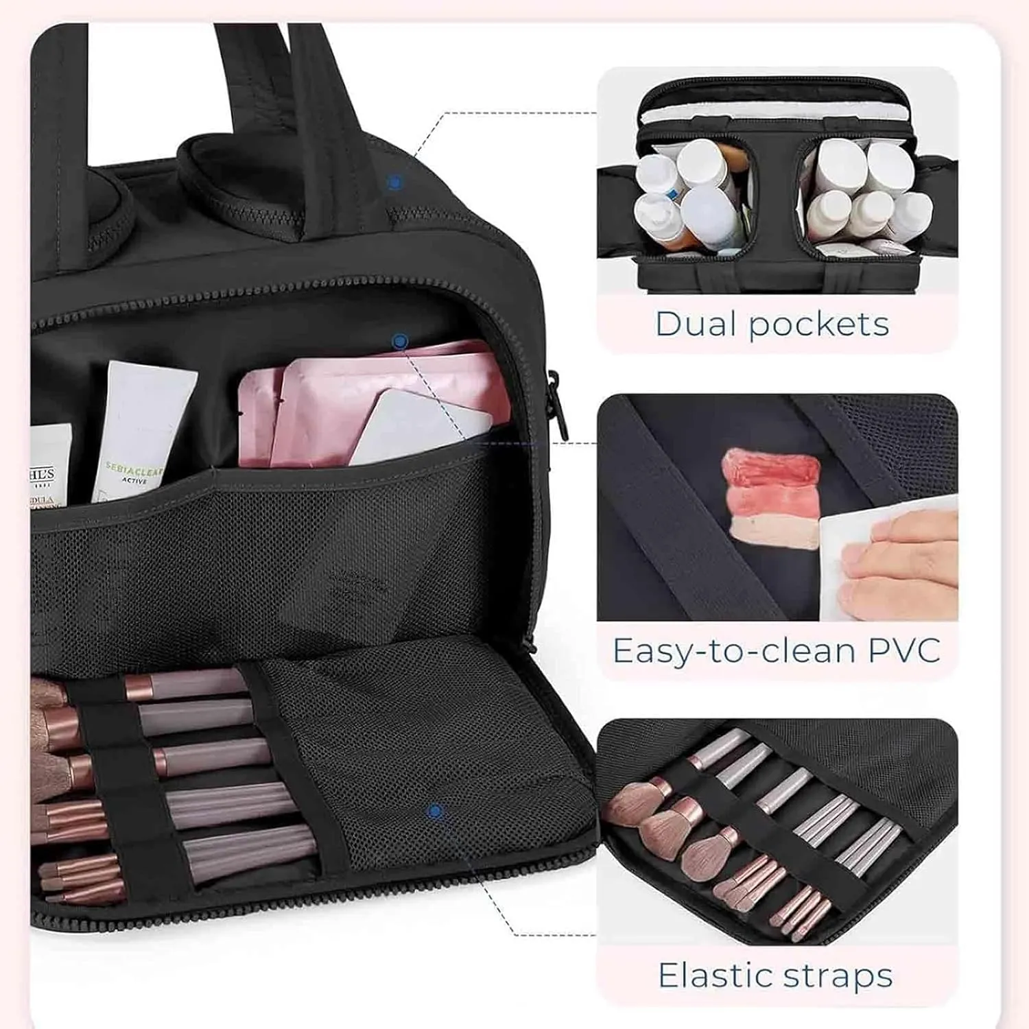 Large Capacity Wide-Open Travel Cosmetic Bag, 4-in-1 Multi-Functional Toiletry Organizer for Women, Waterproof Wash Bag with Separate Compartments, Camping Toiletry Bag for Travel (Gray)