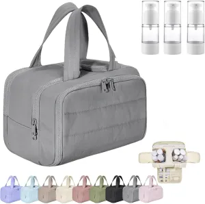 Large Capacity Wide-Open Travel Cosmetic Bag, 4-in-1 Multi-Functional Toiletry Organizer for Women, Waterproof Wash Bag with Separate Compartments, Camping Toiletry Bag for Travel (Gray)