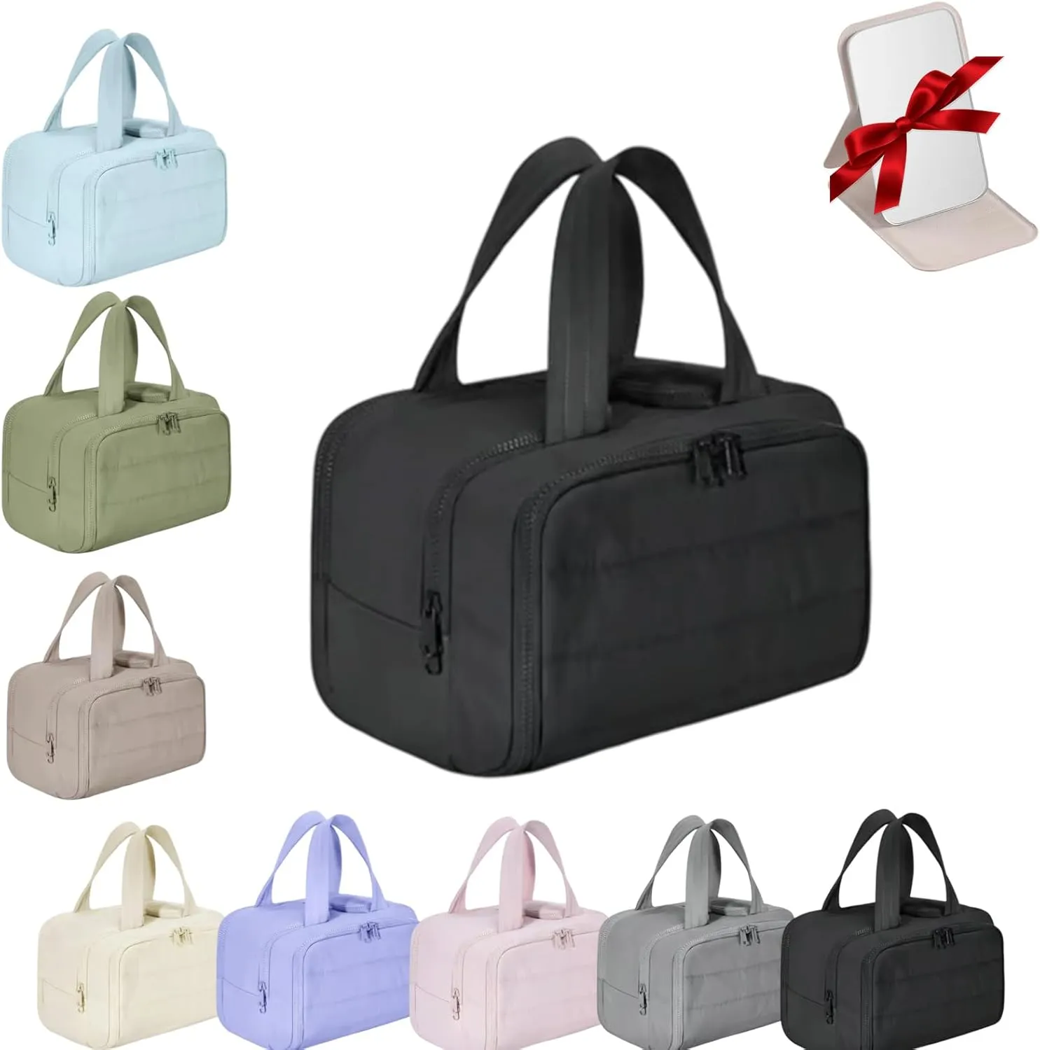 Large Capacity Wide-Open Travel Cosmetic Bag,Cureaway Travel Cosmetic Bag,Make up Bag Organizer,4-in-1puffy Multi-functional Toiletry Bag for Women, Dry-and-Wet Separation (Black)