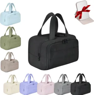 Large Capacity Wide-Open Travel Cosmetic Bag,Cureaway Travel Cosmetic Bag,Make up Bag Organizer,4-in-1puffy Multi-functional Toiletry Bag for Women, Dry-and-Wet Separation (Black)