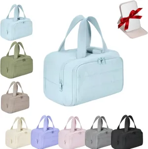 Large Capacity Wide-Open Travel Cosmetic Bag,Cureaway Travel Cosmetic Bag,Make up Bag Organizer,4-in-1puffy Multi-functional Toiletry Bag for Women, Dry-and-Wet Separation (Blue)