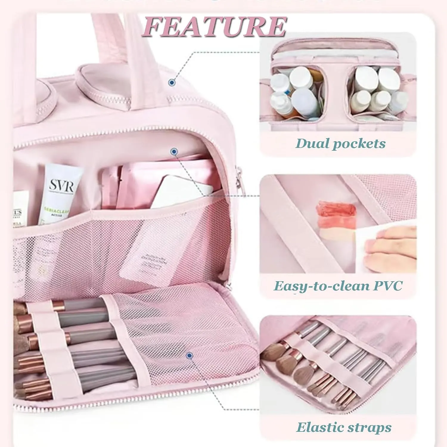 Large Capacity Wide-Open Travel Cosmetic Bag,Cureaway Travel Cosmetic Bag,Make up Bag Organizer,4-in-1puffy Multi-functional Toiletry Bag for Women, Dry-and-Wet Separation (Gray)