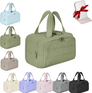 Large Capacity Wide-Open Travel Cosmetic Bag,Cureaway Travel Cosmetic Bag,Make up Bag Organizer,4-in-1puffy Multi-functional Toiletry Bag for Women, Dry-and-Wet Separation (Green)