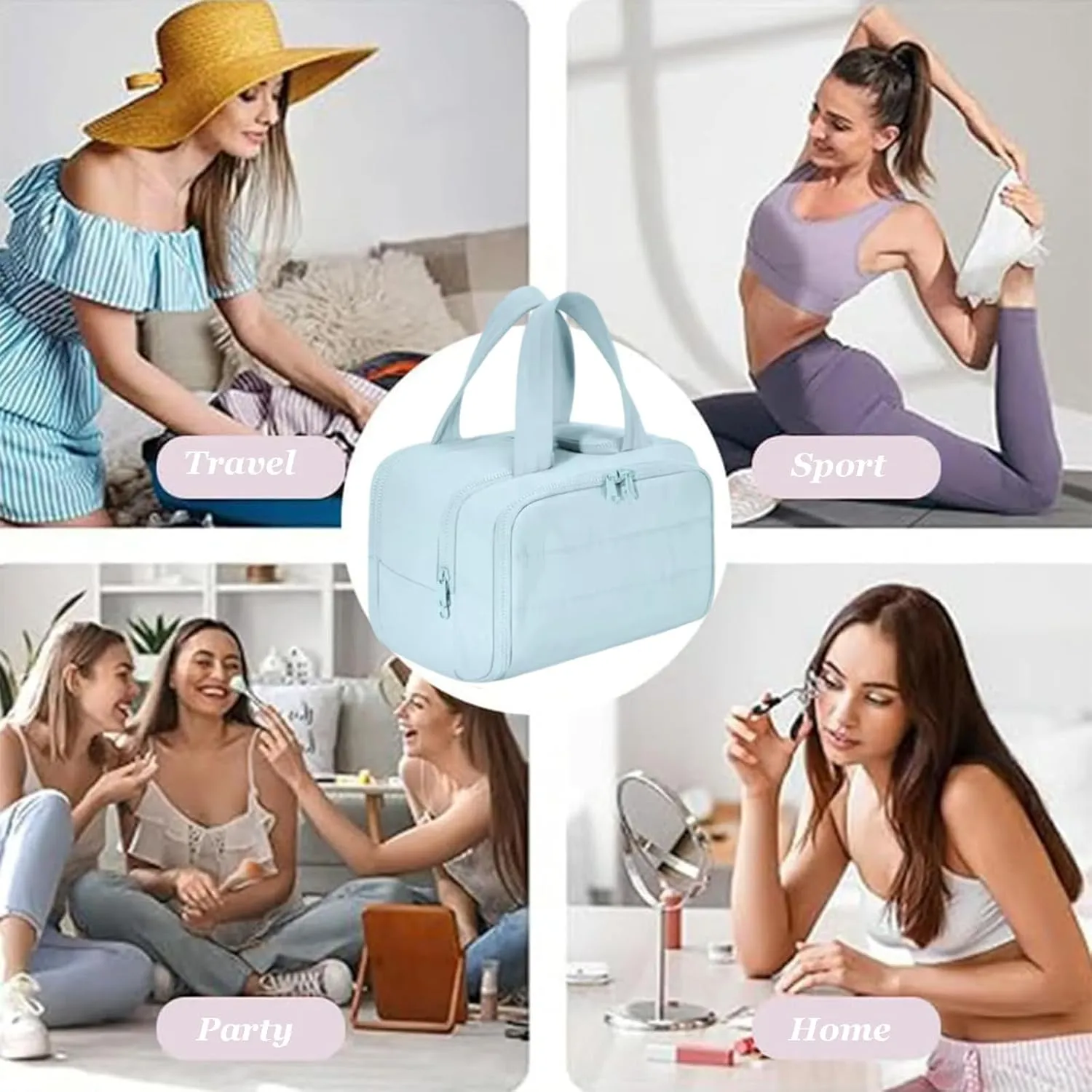 Large Capacity Wide-Open Travel Cosmetic Bag,Cureaway Travel Cosmetic Bag,Make up Bag Organizer,4-in-1puffy Multi-functional Toiletry Bag for Women, Dry-and-Wet Separation (Green)