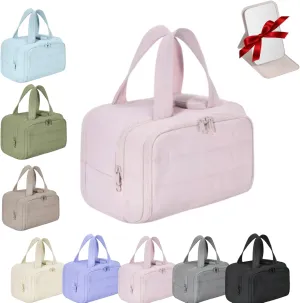 Large Capacity Wide-Open Travel Cosmetic Bag,Cureaway Travel Cosmetic Bag,Make up Bag Organizer,4-in-1puffy Multi-functional Toiletry Bag for Women, Dry-and-Wet Separation (Pink)