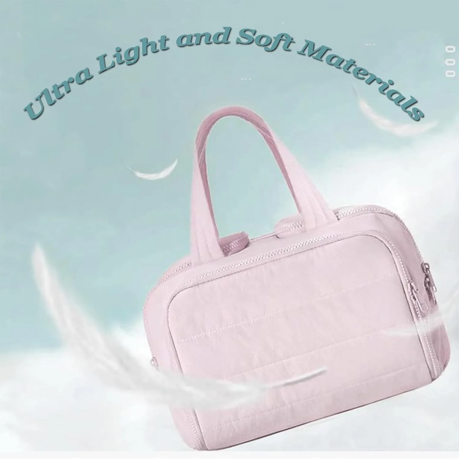 Large Capacity Wide-Open Travel Cosmetic Bag,Cureaway Travel Cosmetic Bag,Make up Bag Organizer,4-in-1puffy Multi-functional Toiletry Bag for Women, Dry-and-Wet Separation (Pink)