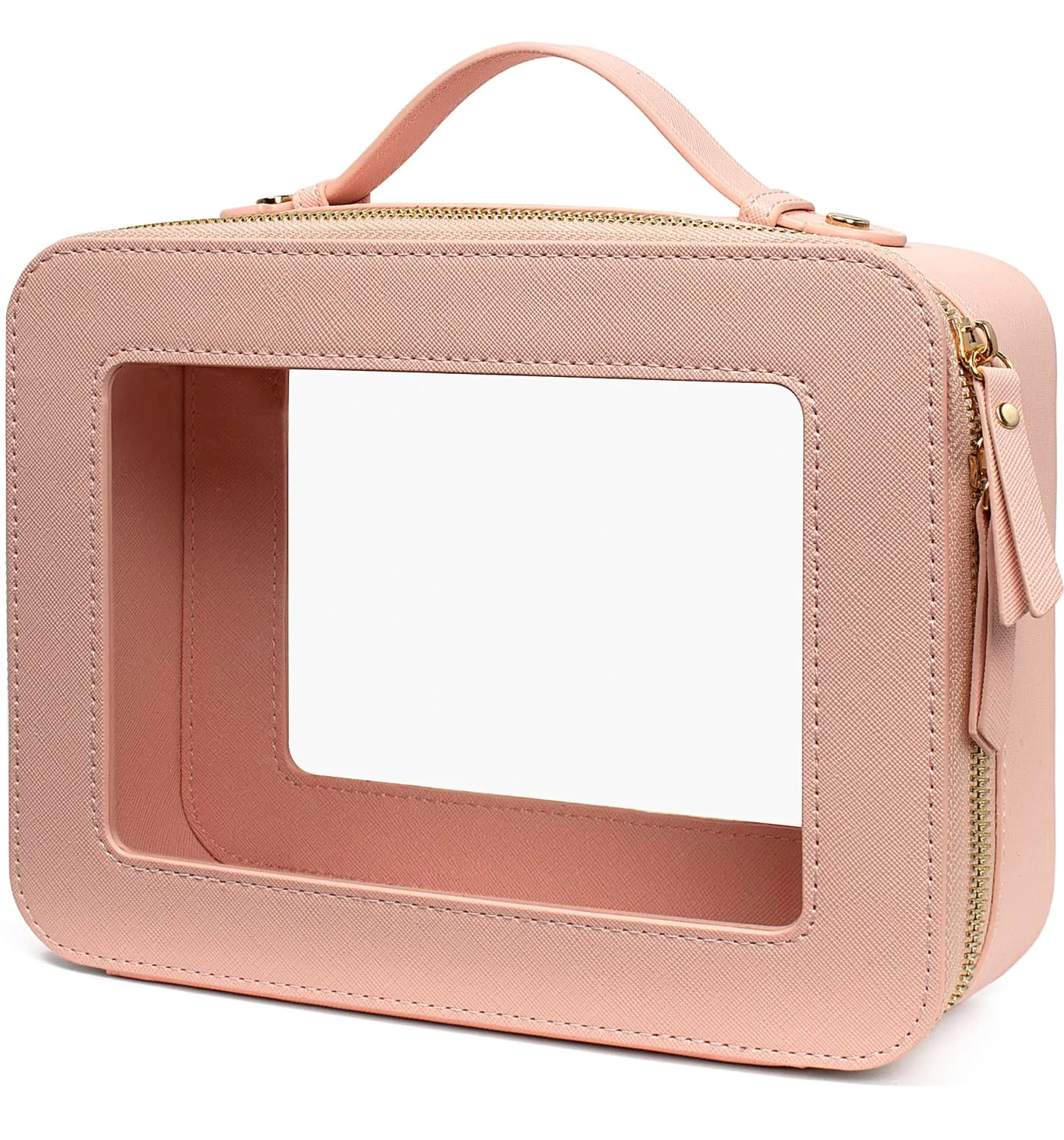 LETGO Clear Makeup Bags, TSA Approved Toiletry Bag with Zipper, Clear Makeup Organizer Large Fit Carry-on Travel Essentials,Clear Cosmetic Bags for Women Men (Large-Pink)