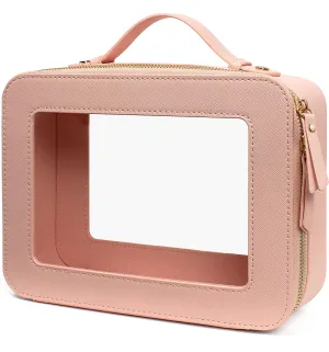 LETGO Clear Makeup Bags, TSA Approved Toiletry Bag with Zipper, Clear Makeup Organizer Large Fit Carry-on Travel Essentials,Clear Cosmetic Bags for Women Men (Large-Pink)