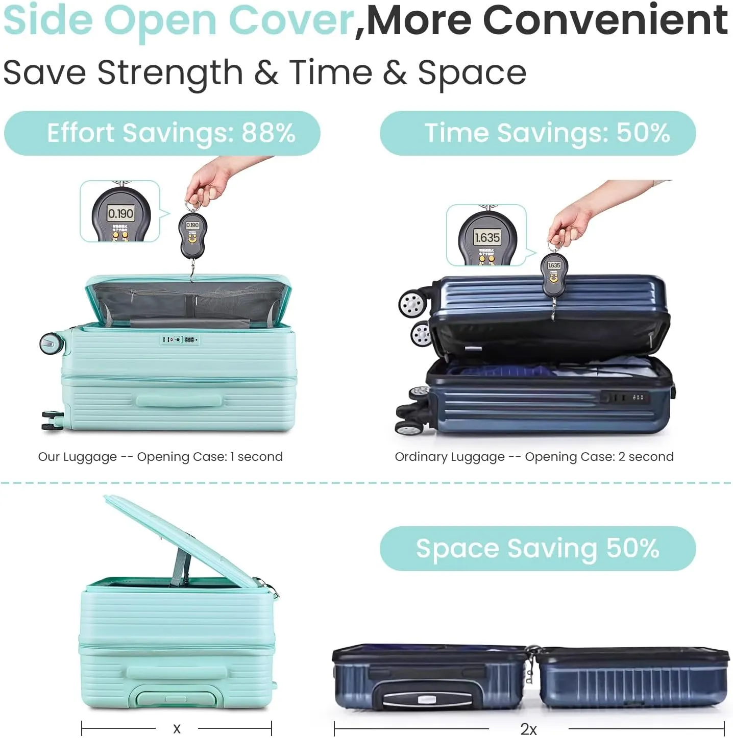 Luggage 3 Piece Sets, Expandable Carry On Suitcase Set with TSA Lock & Double Wheels, Front Open Hardshell Luggage Sets with PVC Cover, PC Lightweight 20in/24in/28in Luggage, Mint Green