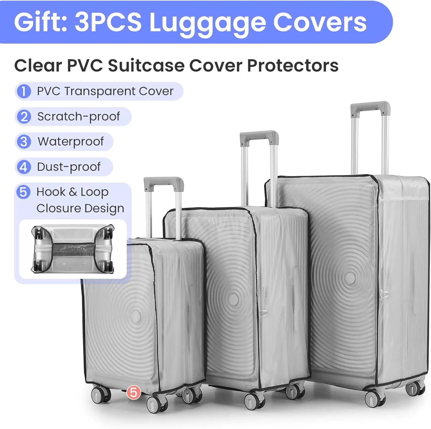 Luggage 3 Piece Sets, Expandable Carry On Suitcase Set with TSA Lock & Double Wheels, Front Open Hardshell Luggage Sets with PVC Cover, PC Lightweight 20in/24in/28in Luggage, Silver