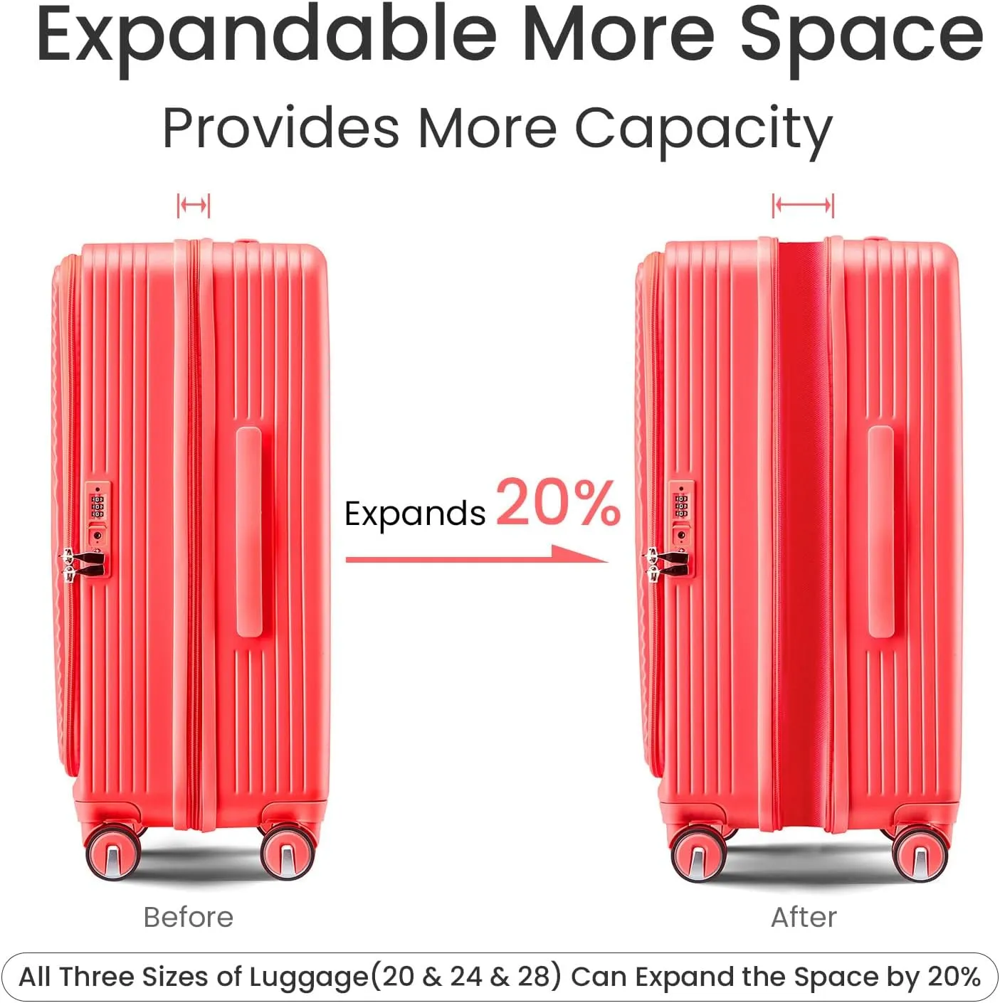 Luggage 3 Piece Sets, Front Open Hardshell Luggage Sets with PVC Cover, Expandable Carry On Suitcase Set with TSA Lock & Double Wheels, PC Lightweight 20in/24in/28in Luggage, Orange Red