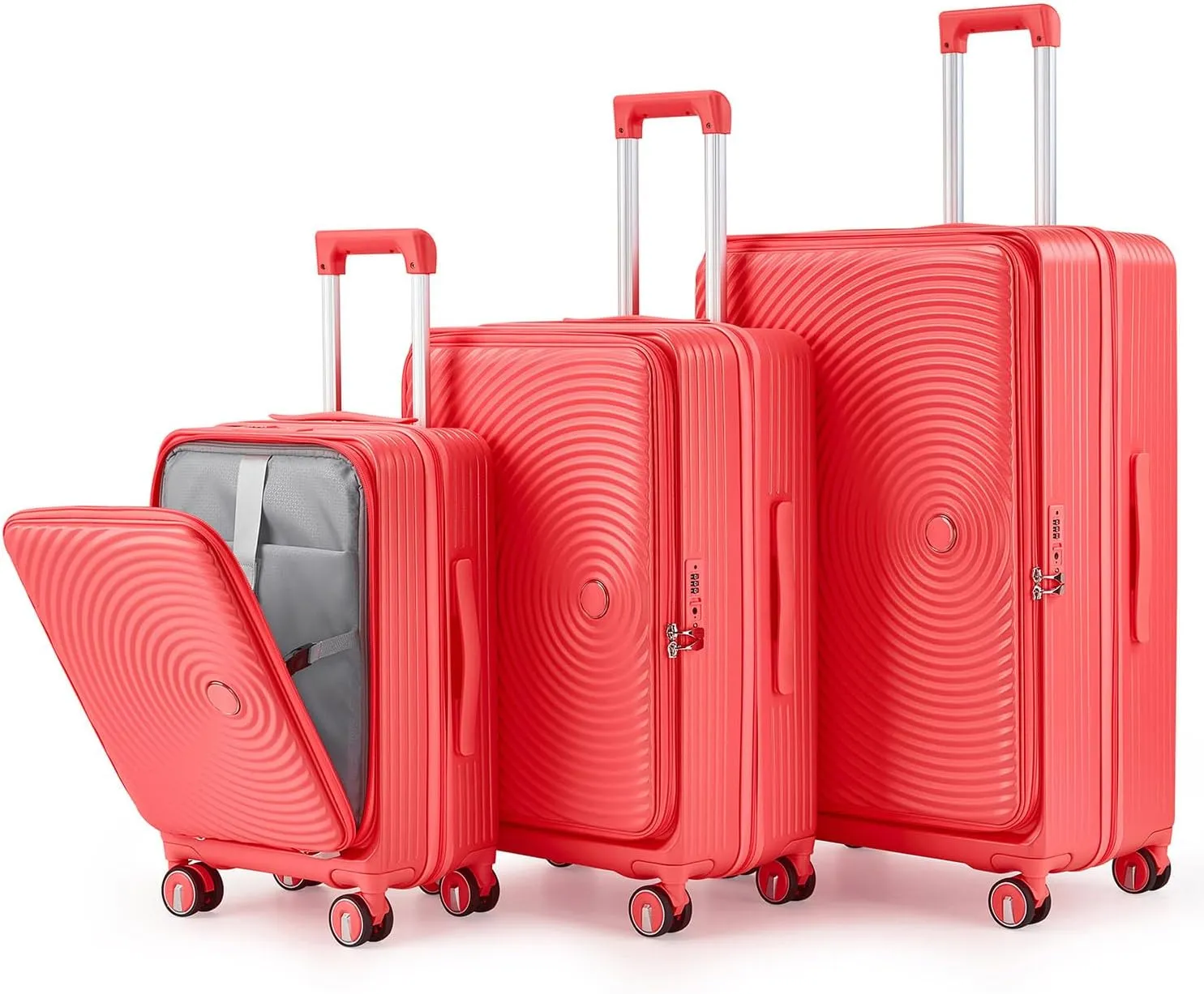 Luggage 3 Piece Sets, Front Open Hardshell Luggage Sets with PVC Cover, Expandable Carry On Suitcase Set with TSA Lock & Double Wheels, PC Lightweight 20in/24in/28in Luggage, Orange Red