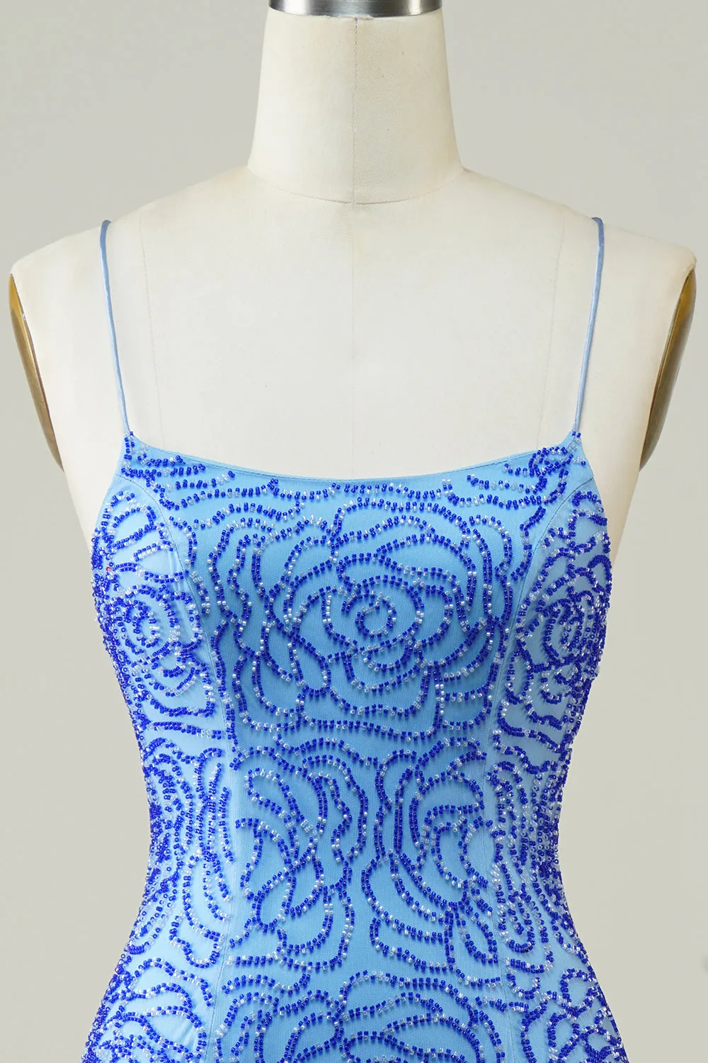 Luolandi A-Line Spaghetti Straps Lace up Short Beaded Homecoming Cocktail Dress Sexy