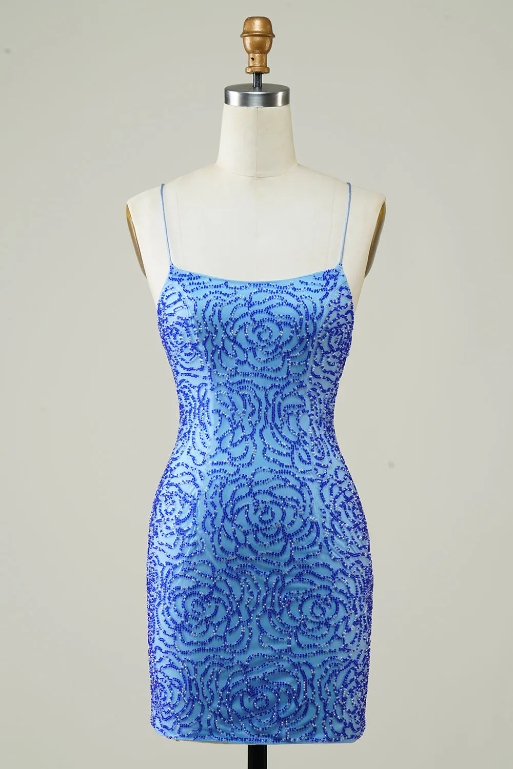 Luolandi A-Line Spaghetti Straps Lace up Short Beaded Homecoming Cocktail Dress Sexy