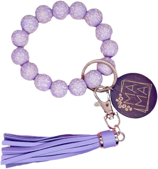 MAMA Keychain Wristlet for Women Wooden Beaded Key Chain Lanyard Bangle Wrist Chain Anti Lost Keyring