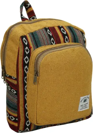 Marubhumi Mini Hemp Backpack-Boho Eco Friendly Unisex bag - Adjustable Straps Durable Cotton and Hemp, Lightweight, Medium Capacity, Travel - Yellow