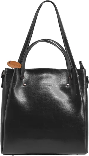 Medium Genuine Leather Tote Bag for Women,Casual Hobo and Spacious Bucket Shoulder Bag