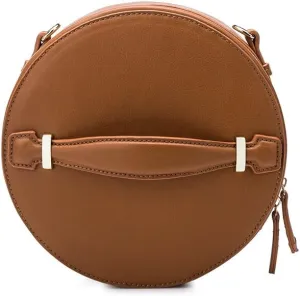 Melie Bianco Stylish Crossbody Strap Shoulder Bags For Women - Round Design - Luxury Vegan Leather (Saddle)