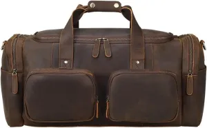 Men Leather Briefcase Leather Carry-on Bag Men's Large Capacity Outdoor Crossbody Bag Cowhide Carry-on Travel Bag