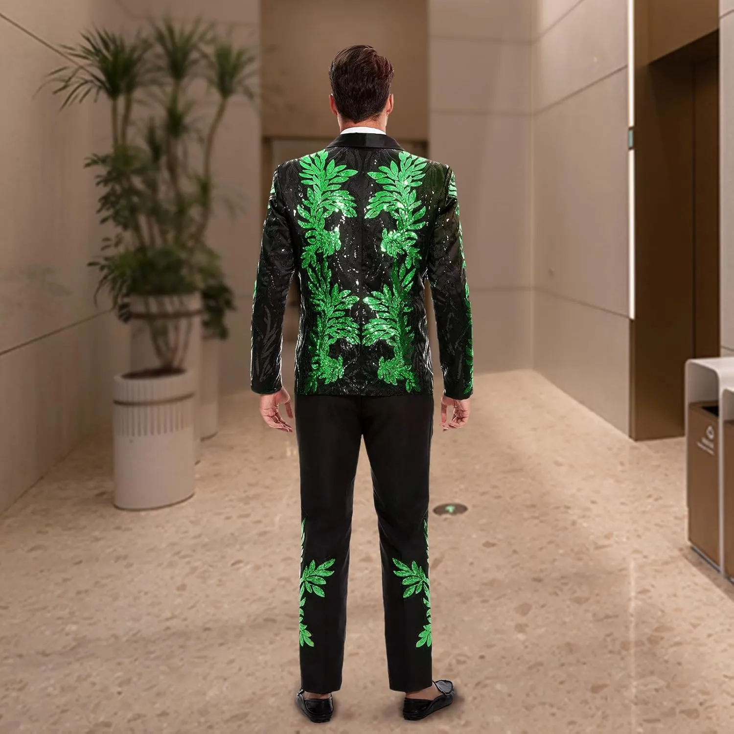 Men's Suit 2 Pieces Blazer and Pants Black with Gold Applique Fit for Wedding Prom