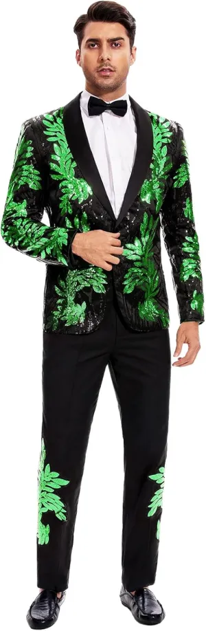 Men's Suit 2 Pieces Blazer and Pants Black with Gold Applique Fit for Wedding Prom