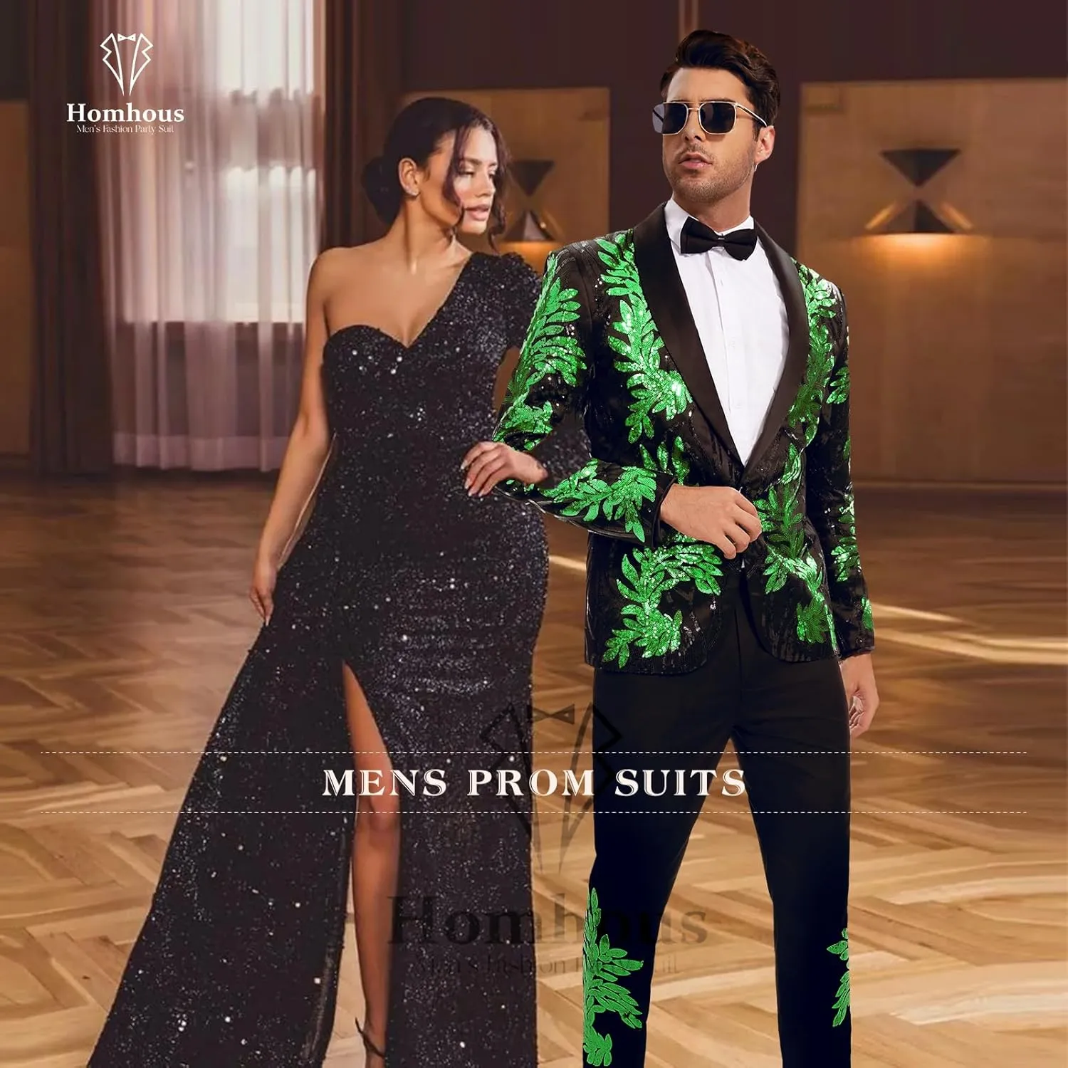Men's Suit 2 Pieces Blazer and Pants Black with Gold Applique Fit for Wedding Prom