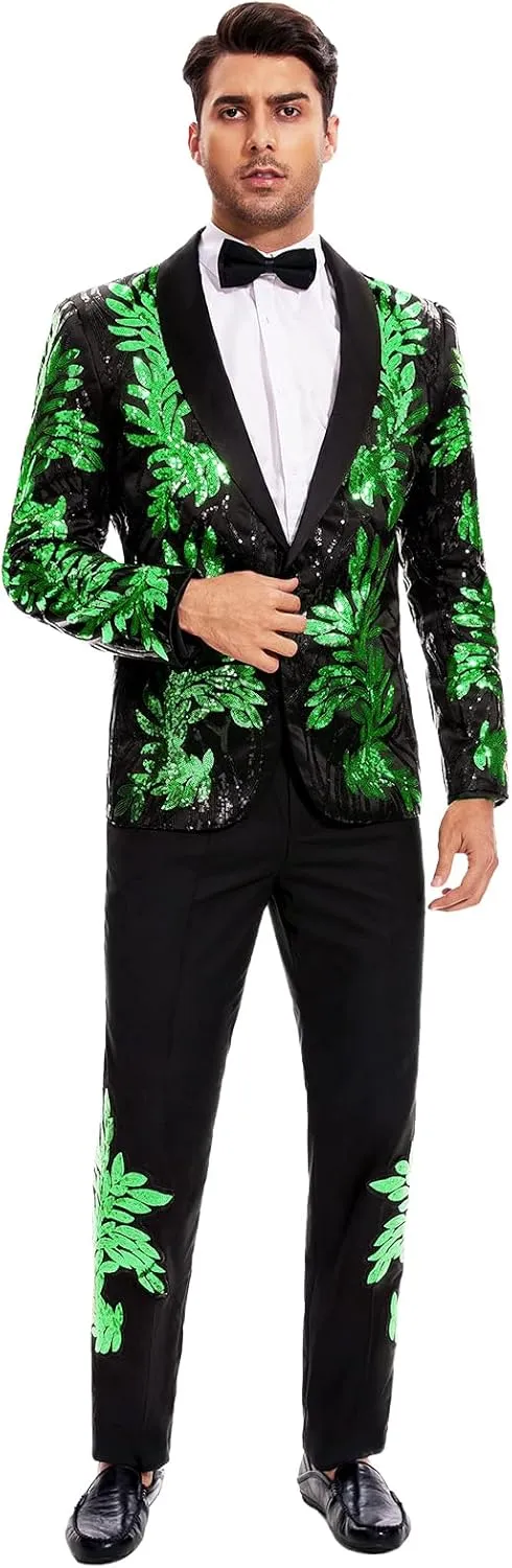 Men's Suit 2 Pieces Blazer and Pants Black with Gold Applique Fit for Wedding Prom