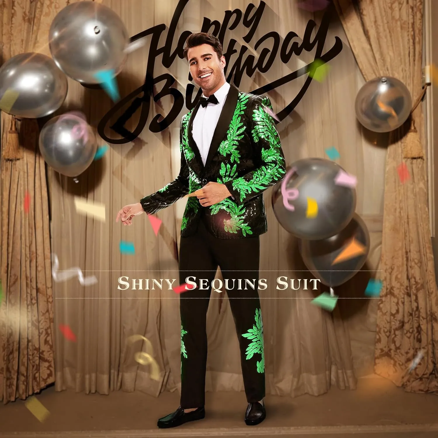 Men's Suit 2 Pieces Blazer and Pants Black with Gold Applique Fit for Wedding Prom