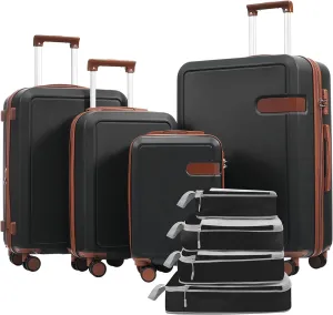 Merax 3-Piece Hardshell Luggage Set with TSA Lock Lightweight ABS 360 Spinner Wheels Suitcases for Travel Durable and Spacious Interior (TYPE A, Black, 16 20 24 28 Compression Bags)